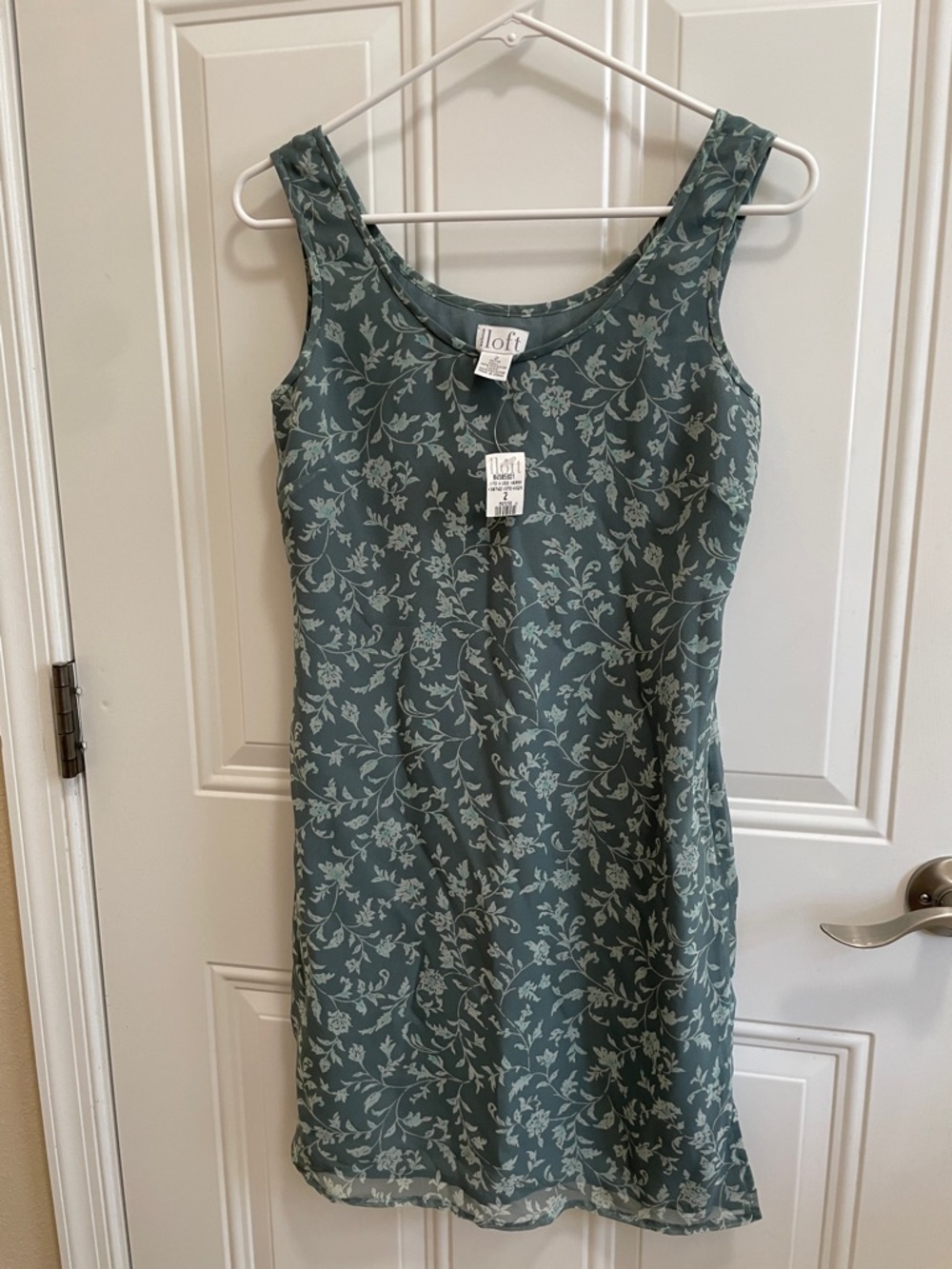 LOFT Sage Green Floral Scoop-Neck Mini Dress